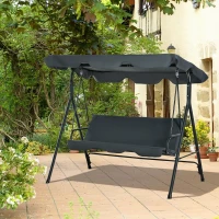 Outsunny 3-Seat Patio Swing Chair, Outdoor Porch Swing Glider with Adjustable Canopy, Removable Cushion, and Weather Resistant Steel Frame, for Garden, Poolside, Backyard, Grey(m-8)