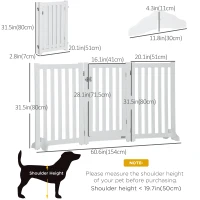 PawHut 31.5"H Foldable Dog Gate with Door, 3 Panels Freestanding Pet Gate Barriers Indoor with Support Feet, Puppy Fence for Small Medium Dogs, White(m-3)