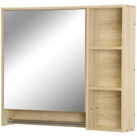 kleankin Wall Mounted Medicine Cabinet, 31.5"W x 27.5"H Bathroom Mirror Cabinet with Tower Bar, Single Mirrored Door, Shelves, Natural(m-11)