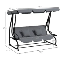 Outsunny Free Standing Swing Bench, Porch Swing with Stand, Adjustable Canopy, Cushion and Pillows, Dark Gray(m-3)