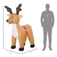 HOMCOM 6ft Christmas Inflatables Outdoor Decorations Reindeer, Blow-Up Yard Christmas Decor with LED Lights Display(m-3)