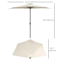 Outsunny 9.8ft Half Umbrella Semi Round Patio Parasol with Crank Handle, Top Vent for Garden, Balcony- NO BASE INCLUDED, Cream(m-3)