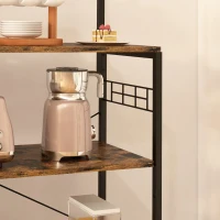 HOMCOM Kitchen Baker's Rack with Power Outlet, Coffee Bar Station with Adjustable Shelves and Hooks, Rustic Brown(m-10)