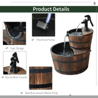 Outsunny 2-Tier Wooden Barrel Water Fountain with Electric Pump Cascading Feature Outdoor Indoor Decoration(m-6)