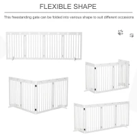 PawHut Freestanding Pet Gate 4 Panel Dog Barrier Folding Safety Fence with Support Feet up to 80.25" Long 29.5" Tall for Doorway Stairs Black White(m-6)
