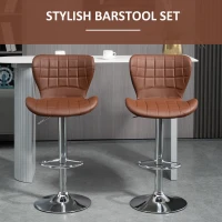 HOMCOM Set of 2 Counter Height Bar Stools Swivel Stool Height Adjustable Bar Chairs with Footrest for Kitchen Dining Home Pub, Brown(m-4)