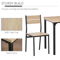HOMCOM Dining Table Set for 2, 3 Piece Kitchen Table and Chairs with Metal Legs for Small Spaces, Natural Wood(m-6)