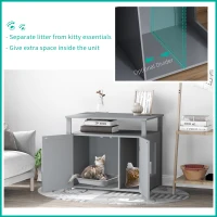 PawHut Wooden Cat Litter Box Enclosure Furniture with Adjustable Partition, Cat Washroom End Table with Open Shelf, Gray(m-4)