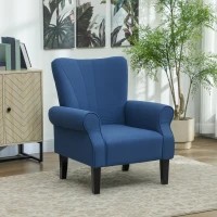 HOMCOM Fabric Armchair, Modern Accent Chair with Wood Legs for Living Room, Bedroom, Home Office, Dark Blue(m-1)