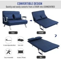 HOMCOM Convertible Sofa Bed Sleeper Chair, 5 Position Adjustable Backrest, Armchair Sleeper with Pillows, Leisure Chaise Lounge Couch, Blue(m-4)