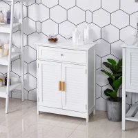 kleankin Bathroom Floor Cabinet, Freestanding Storage Cabinet with Double Doors and Drawer,  White(m-6)