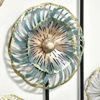 HOMCOM 3D Metal Wall Art Set of 2 Modern Flower Hanging Wall Sculpture Home Decor for Living Room Bedroom Kitchen 16"x32"x2, Blue Silver Gold(m-9)