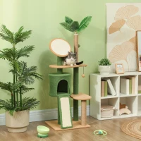 PawHut 55-Inch Cat Tree for Indoor Cat with Green Leaves, Scratching Posts, Cat Condo, Scratching Pad, Ramp, Dangling Balls(m-2)