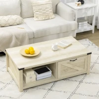 HOMCOM Farmhouse Coffee Table with Storage and Drawer, Rustic Coffee Table for Living Room, Open Shelf, Pale Oak(m-7)
