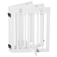 PawHut Freestanding Pet Gate 4 Panel Wooden Dog Barrier Folding Safety Fence with Support Feet up to 80.25" Long 24" Tall for Doorway Stairs White(m-7)