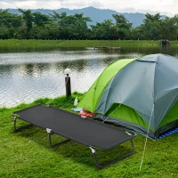 Outsunny Outdoor Folding Camping Cot Sleeping Bed for Adults, Office Home Use, Black(m-8)