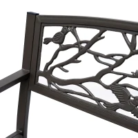 Outsunny 50" Garden Bench Outdoor Loveseat with Vintage Bird Pattern Cast Metal - Brown(m-10)