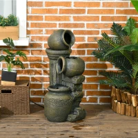 Outsunny 3-Tier Outdoor Fountain, Resin Cascading Waterfall Feature w/ Adjustable Flow, Wine Jar Look for Zen Garden, Porch(m-8)