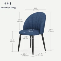 HOMCOM Modern Dining Chairs Set of 4, Upholstered Dining Room Chairs with Metal Legs, Shell Backrest, Padded Seat, Blue(m-3)