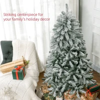 HOMCOM 5 Foot Artificial Flocked Christmas Tree with Snow, Metal Stand, Hinged Xmas Tree for Home Office Holiday(m-4)