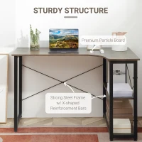 HOMCOM L-Shaped Computer Desk Home Office Corner Desk Study Workstation Table with 2 Shelves, Steel Frame, Brown(m-7)