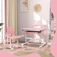 Qaba Height Adjustable Kids Desk and Chair Set with Tilt Desktop, Large Writing Board, Storage Drawer, Book Stand, Pink(m-3)