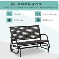 Outsunny 2-Person Outdoor Wicker Glider Bench, Patio Garden PE Rattan Swing Loveseat Chair with Extra Wide Seat and Curved Backrest for Porch, Backyard, Poolside, or Lawn, Dark Grey(m-4)