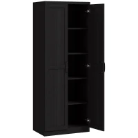 HOMCOM 63" 2-Door Kitchen Pantry, Freestanding Cabinet with 2 Adjustable Shelves for Dining Room, Cinnamon Black Wood Grain(m-1)