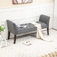 HOMCOM Upholstered Bedroom Entryway Bench with Button Tufted Design, End of Bed Bench with Arms and Solid Wood Legs, Dark Gray(m-10)