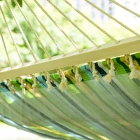 Outsunny 83" Patio Double Hammock, Wide Outdoor Hammock Bed Striped Fits 2 People Sunbed Camping hang Sleep w/ Pillow, White Stripe(m-7)