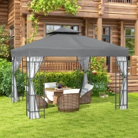 Outsunny 10'x10' Garden Gazebo Patio Canopy Portable Party Event Backyard w/ Mosquito Netting Grey(m-8)