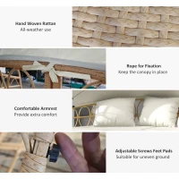 Outsunny Patio Furniture Set, Round Outdoor Daybed with Retractable Canopy, Hollow Wicker PE Rattan Sectional Sofa with Washable Couch Cushions for Pool, Lawn, Cream White(m-4)