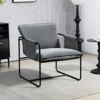 HOMCOM Modern Accent Chair, Upholstered Armchair with Side Pockets and Steel Frame, Comfy Reading Chair for Bedroom, Grey(m-1)