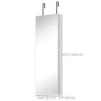 HOMCOM Mirror Jewellery Cabinet Armoire with LED Lights and 2 Keys, Wall Door Mounted Jewellery Organizer, Lockable Full-length Mirror, Wood Grain Grey(m-3)