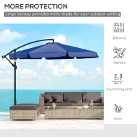 Outsunny 11FT Offset Hanging Patio Umbrella Cantilever Umbrella with Easy Tilt Adjustment, Cross Base and 8 Ribs for Backyard, Poolside, Lawn and Garden, Blue(m-6)