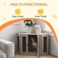 PawHut Dog Crate Furniture with Cushion, 41 Inch Corner Design Dog Crate End Table for Medium Dogs, Grey(m-4)