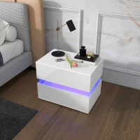 HOMCOM Modern Nightstand, Bedside Table with 2 Drawers, USB Powered RGB LED Lights, Remote for Bedroom, White(m-8)