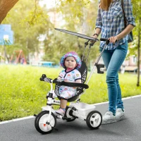 Qaba 6 in 1 Kids Tricycle with Removable Handlebar and Canopy, White(m-1)