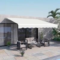 Outsunny 12' x 10' Electric Awning, Retractable Awning, UV Protection Sun Shade Shelter with Remote Controller and Manual Crank Handle for Deck, Balcony, Yard, Cream White(m-10)