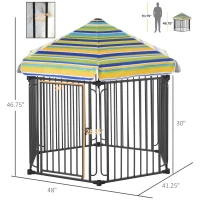 PawHut 48" x 41" Heavy-Duty Metal Dog Playpen, Outdoor Pet Cage Kennel, Puppy Exercise Fence Barrier with Weather-Resistant Polyester Roof, Locking Door, & Metal Frame(m-3)