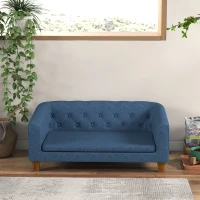 PawHut Raised Dog Sofa, Elevated Pet Couch for Small and Medium Dogs, with Removable Soft Cushion, Anti-Slip Pads, Simple Installation, Blue(m-9)