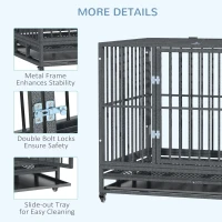 PawHut 43" Heavy Duty Dog Crate Metal Cage Kennel with Lockable Wheels, Double Door and Removable Tray, Gray(m-5)