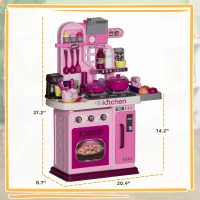 Qaba Kids Play Kitchen with Lights, Sounds, 33 Accessories & Storage for Toddler 3-6 Years(m-3)