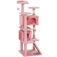 PawHut 54" Cat Tree, Multi-Level Cat Tower with Scratching Posts, Cat Condos, Bed, Platforms, Ramp, Toy Ball, Pink(m-2)