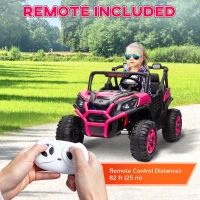 Qaba 2 Seater 24V Electric Car for Kids w/ Remote Control, 3 Speed, LED Lights, Music, Horn, Spring Suspension, Pink(m-9)