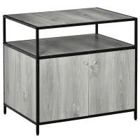 PawHut Wooden Cat Litter Box Enclosure, Hidden Kitten Washroom, Indoor End Table with Magnetic Doors & Storage Shelves, Gray(m-11)