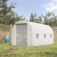 Outsunny 14.6' x 6.6' x 6.6' Walk-In Tunnel Greenhouse, Large Garden Hot House Kit with 6 Roll-up Windows & Roll Up Door, Steel Frame, White(m-10)