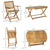 Outsunny 7 Piece Wood Patio Dining Set for 6, Dining Table and Chairs Set with Umbrella Holes, Folding Outdoor Patio Furniture, Teak(m-3)