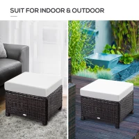 Outsunny 20" Patio Wicker Ottoman, Multipurpose Outdoor PE Rattan Footrest, Additional Seating, Side Table with Soft Cushion, Dark Brown, Cream White(m-7)