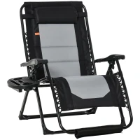 Outsunny Foldable Outdoor Lounge Chair with Footrest, Oversized Padded Zero Gravity Lounge Chair with Headrest, Side Tray, Cup Holders, Armrests for Camping, Lawn, Garden, Black(m-11)